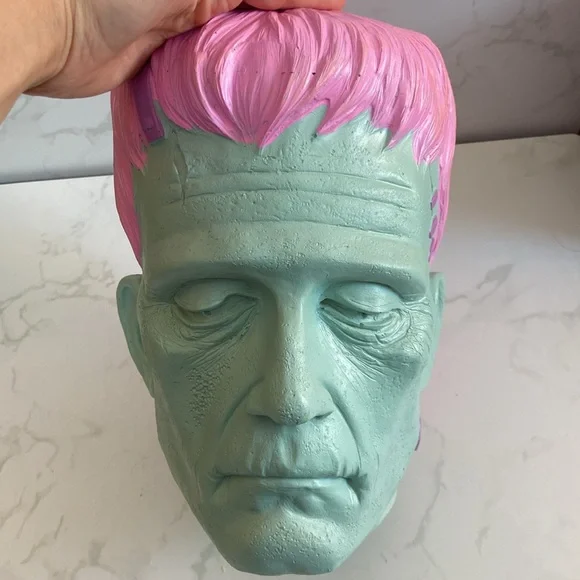 New Green Pink Halloween Viral Frankenstein Head Bust Home Decor Spooky Fall Fun - Picture 5 of 5